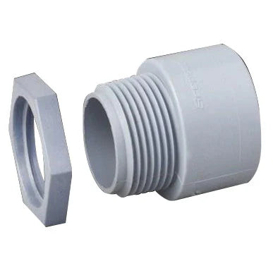 Conector Plastico de 1-1/2" para Cajilla - Tubo Electrico de PVC. Color Gris Claro.