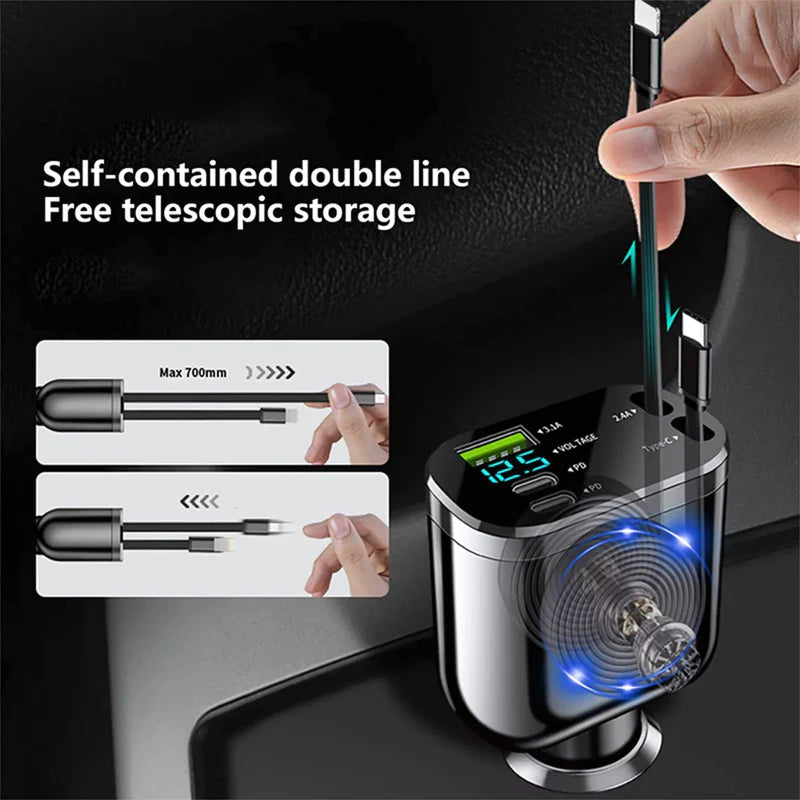 CARGADOR DE AUTO 5-EN-1 CON USB 3.1 Y TIPO C . CARGA RÁPIDA UNIVERSAL PARA CELULARES Y OTROS DISPOSI