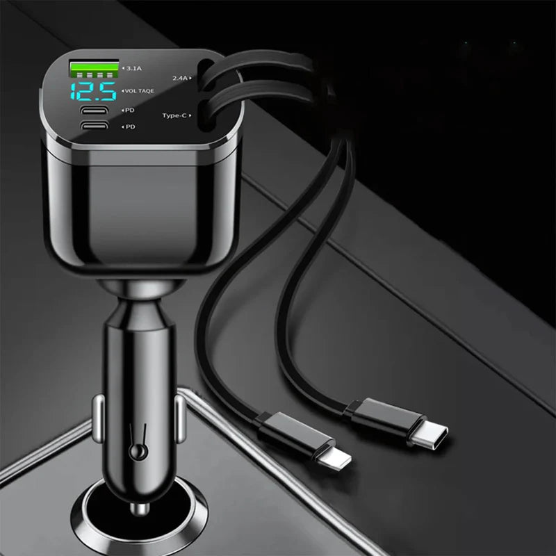 CARGADOR DE AUTO 5-EN-1 CON USB 3.1 Y TIPO C . CARGA RÁPIDA UNIVERSAL PARA CELULARES Y OTROS DISPOSI