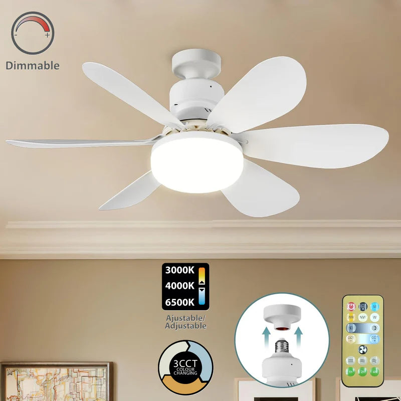ABANICO DE TECHO VENTILADOR, BASE E27 40W, COLOR BLANCO, 6 ASPAS CCT. 520X185MM DISENO FUNCIONAL Y V