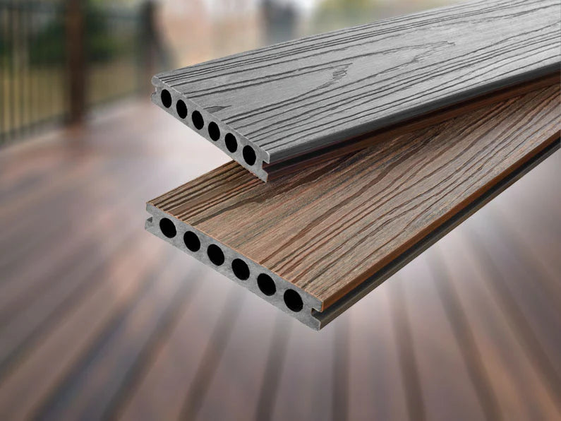 PISO DECK WPC EXTERIORES DUAL COLOR CAOBA / GRIS CLARO 23 X140X2900MM