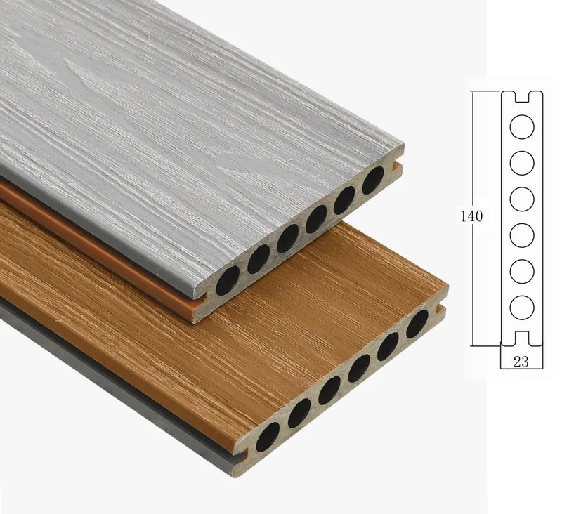 PISO DECK WPC EXTERIORES DUAL COLOR CAOBA / GRIS CLARO 23 X140X2900MM