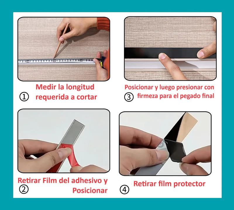 CINTA DE ACERO INOXIDABLE NEGRO BRILLANTE TIRA AUTOADHESIVA DECORATIVA 4CM X 5M LARGO