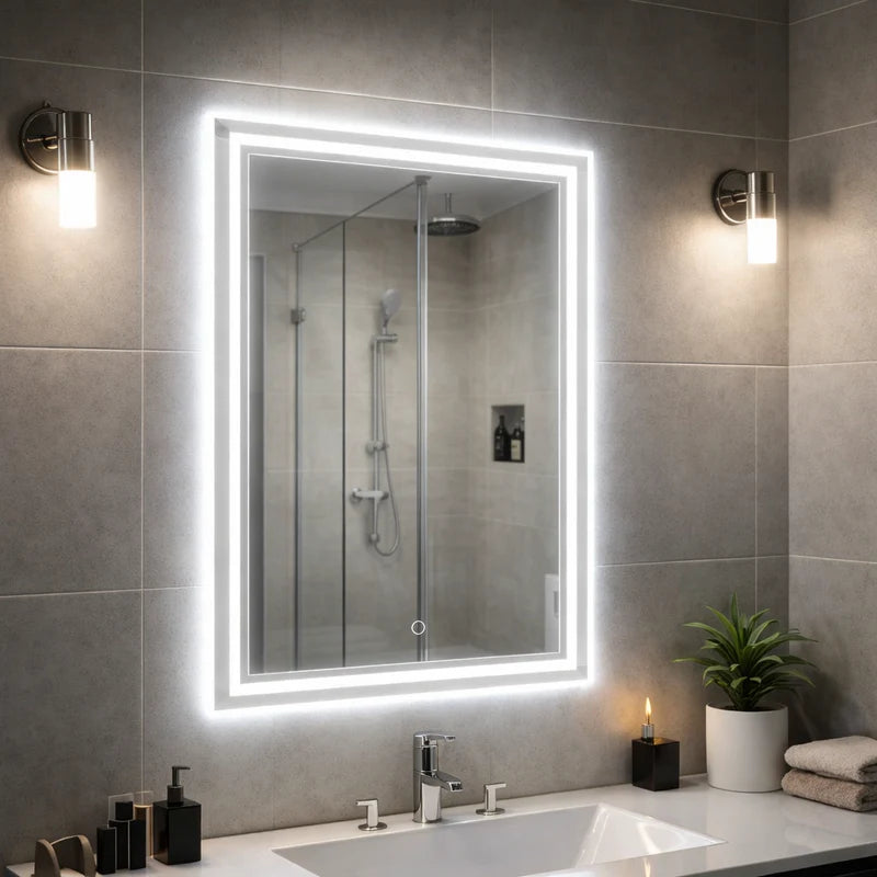 ESPEJO LED TÁCTIL DE PARED 60X80 CM CON 3 TONOS DE LUZ Y ENCHUFE USA 110V ESPEJO BAÑO MODERNO.
