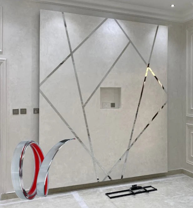 CINTA DE ACERO INOXIDABLE SILVER BRILLANTE TIRA AUTOADHESIVA DECORATIVA 4CM X 5M LARGO