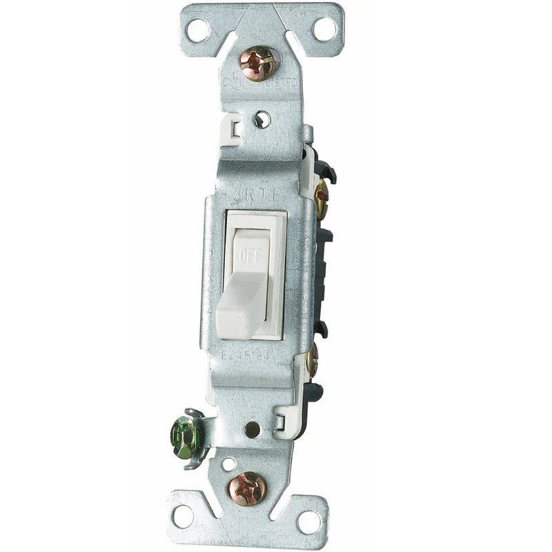 INTERRUPTOR SENCILLO DE 1 VIA. 2 POLOS/3WIRE. 15A-125VOLT. 60HZ. INCLUYE TORNILLOS.