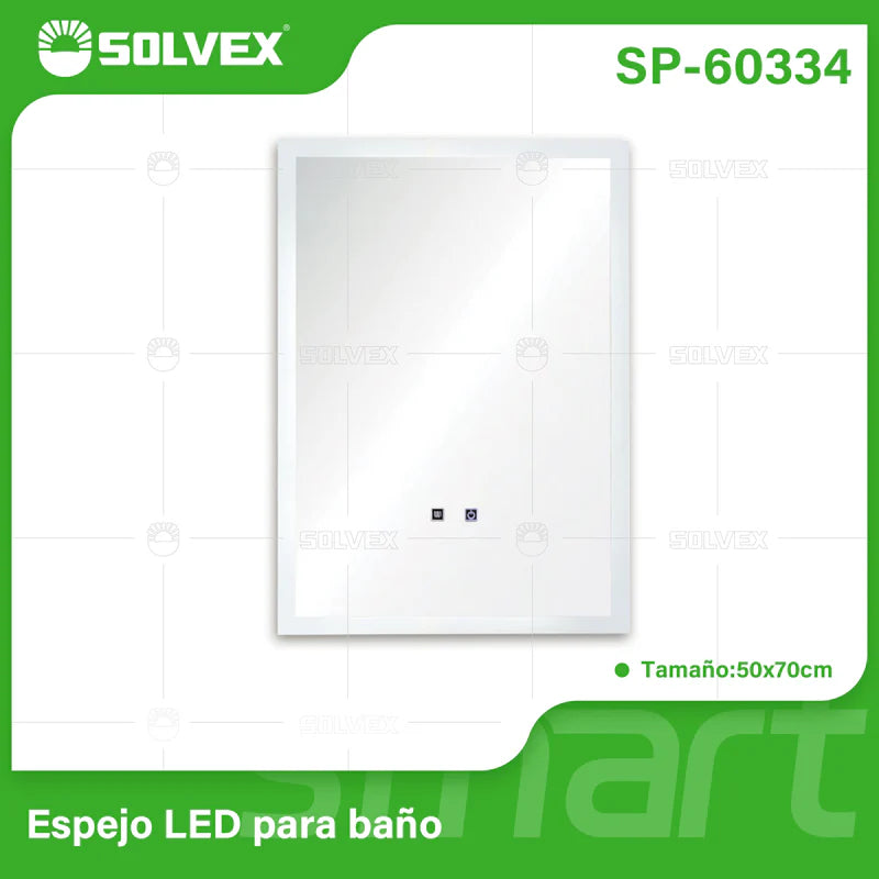ESPEJO LED RECTANGULAR 70X50CM CON LUZ LED DE 3 TONOS, BOTÓN TÁCTIL Y SISTEMA ANTIEMPAÑANTE PARA BAÑ