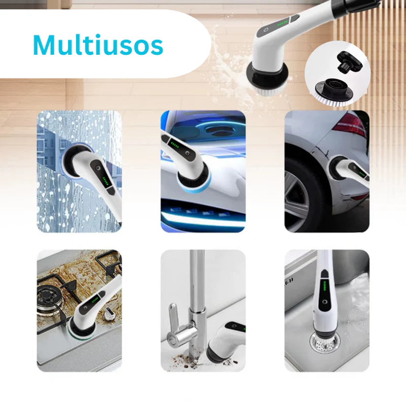 CEPILLO GIRATORIO ELÉCTRICO DE LIMPIEZA, MULTIUSOS, CON 3 CABEZALES