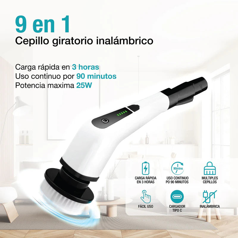 CEPILLO GIRATORIO ELÉCTRICO DE LIMPIEZA, MULTIUSOS, CON 3 CABEZALES