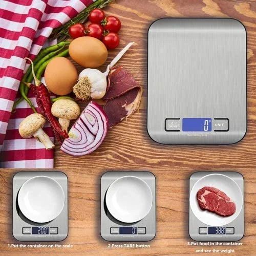 BALANZA PESA DIGITAL DE COCINA PARA ALIMENTOS. 1G/5KG