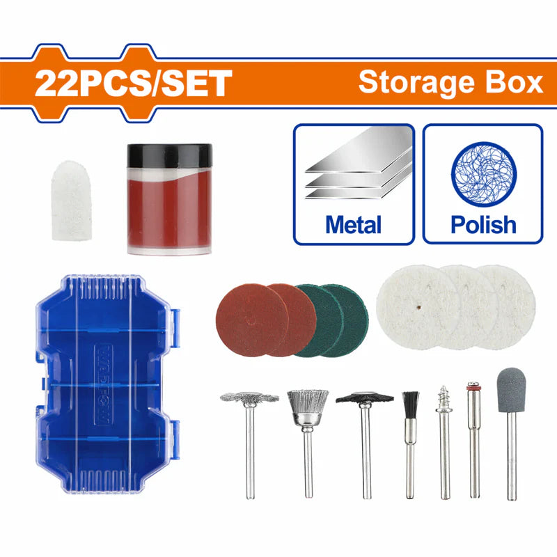 ACCESORIOS PARA MINI MOTOTOOL 22 PIEZAS (MANDRIL,CEPILLOS,RUEDAS,AFILAR,CREMA)