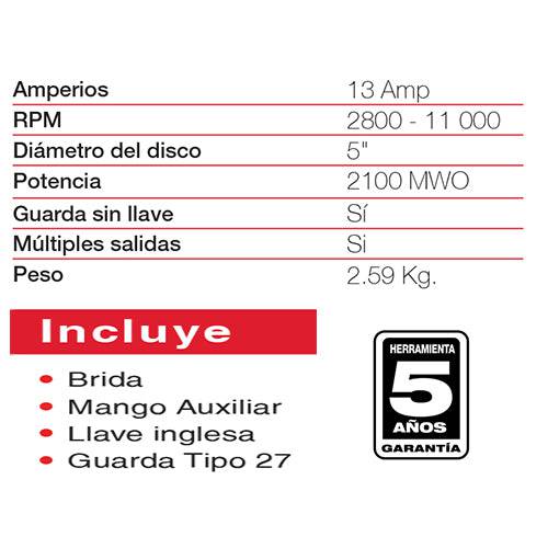 [SKUIMG]6117-33D|6117-33D.jpg|FLEXIBLE VELOCIDAD VARIABLE 5" 13AMP DE GATILLO, RPM 2800-11000