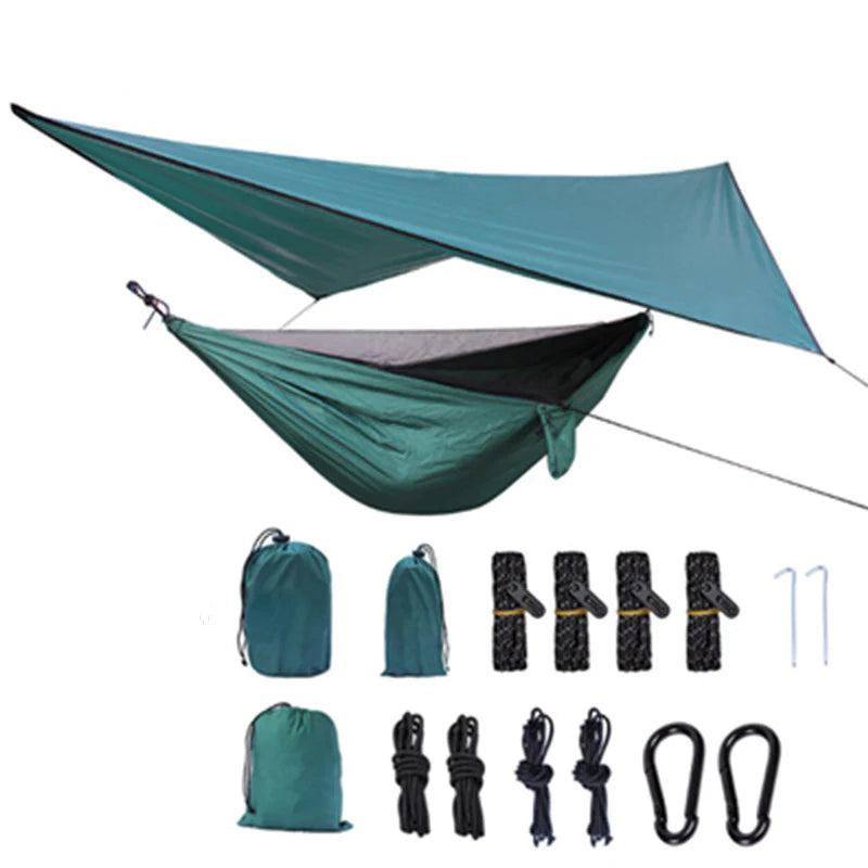 HAMACA NYLON CON TOLDO Y ACCESORIOS AZUL