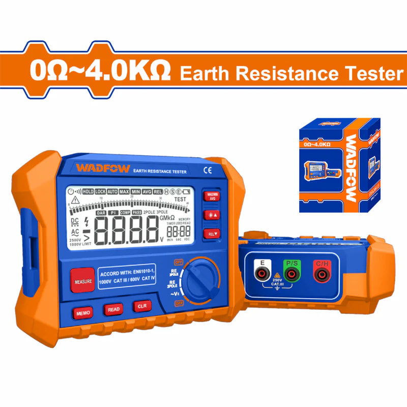 MEDIDOR DE RESISTENCIA A TIERRA 4.0KMODO 2 POLOS Y 3 POLOS. PANTALLA DIGITAL Y ANALÓGICA.