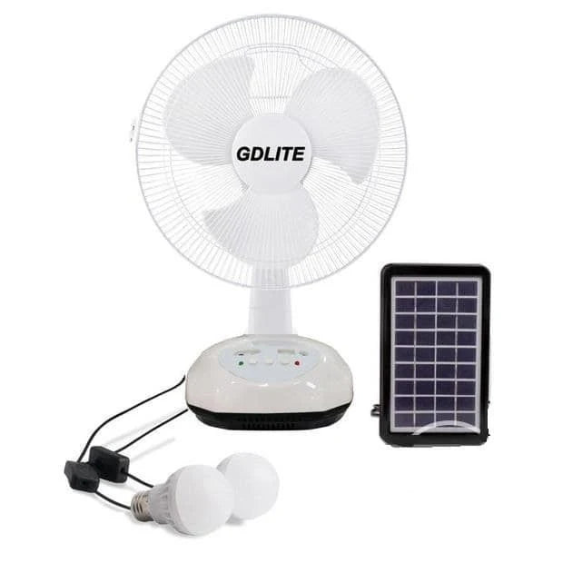 ABANICO SOLAR RECARGABLE. INCLUYE 2 BOMBILLOS