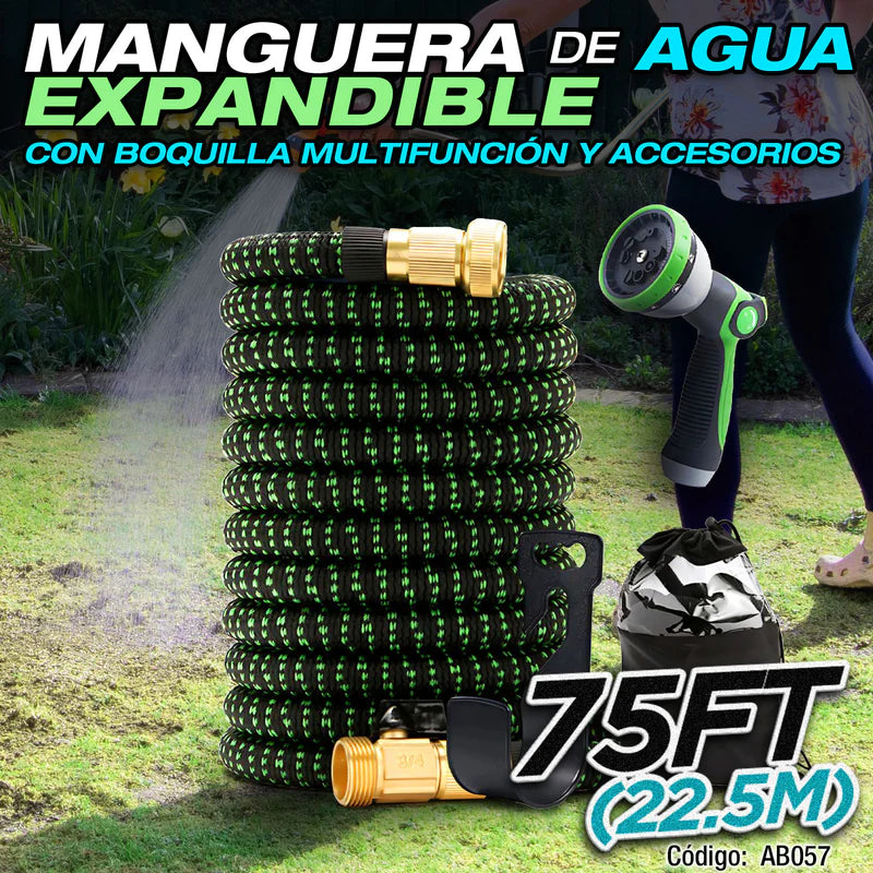 MANGUERAS DE AGUA PARA JARDÍN EXPANDIBLES CON BOQUILLA MULTIFUNCIÓN Y ACCESORIOS.