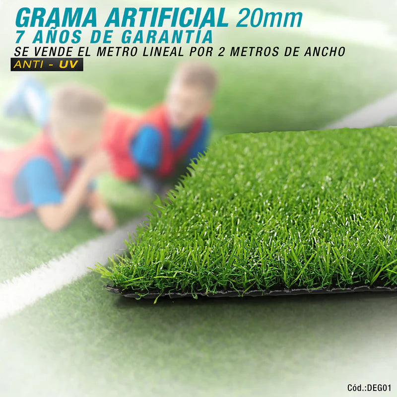 GRAMA ARTIFICIAL 20MM, 7 AÑOS DE GARANTÍA ANTI-UV. METRO LINEAL POR 2 METROS DE ANCHO.