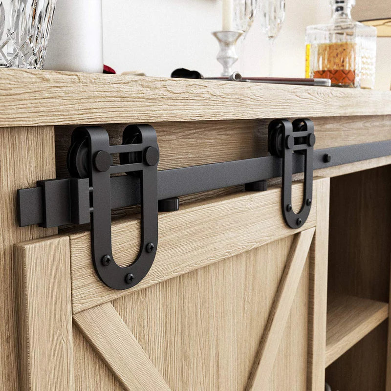 KIT DE HERRAJES PARA PUERTAS CORREDIZAS DE MADERA MONTAJE LATERAL EN FORMA DE U ( HERRADURA )