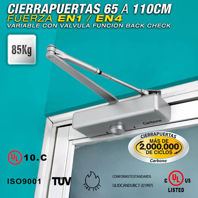 CIERRAPUERTAS PARA 65A110CM(15-85KG).FUERZA EN1~4 VARIABLE CON VAL.FUNCION BACK CHECK(10AÑOS)