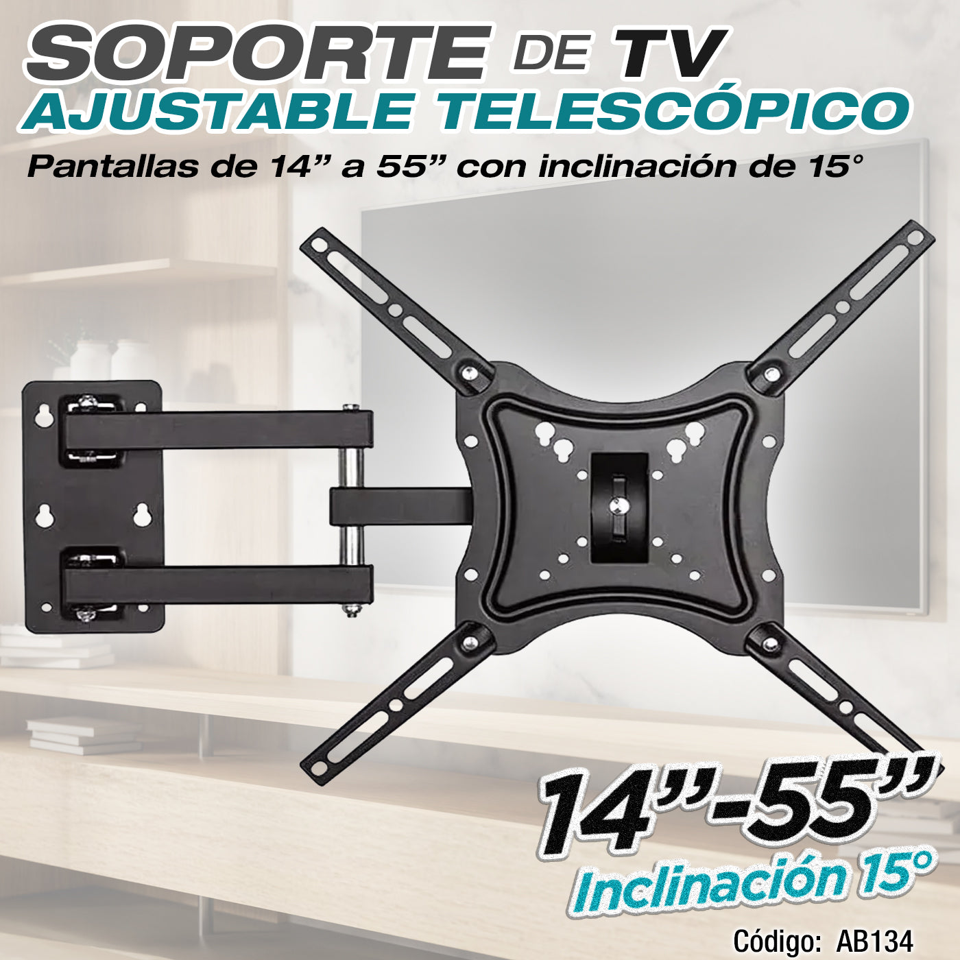 [CARBONE]AB134|SOPORTE DE TV AJUSTABLE TELESCÓPICO HDL-117B-2 PARA PANTALLAS DE 14-55'' CON INCLINACIÓN DE 15° Y VE