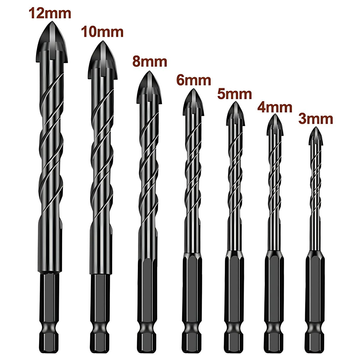 [CARBONE]AB284|BROCAS PUNTA DE FLECHA PARA VIDRIO, AZULEJOS Y CERÁMICA. (SET DE 7 PIEZAS) 3MM, 4MM, 5MM, 6MM, 8MM,