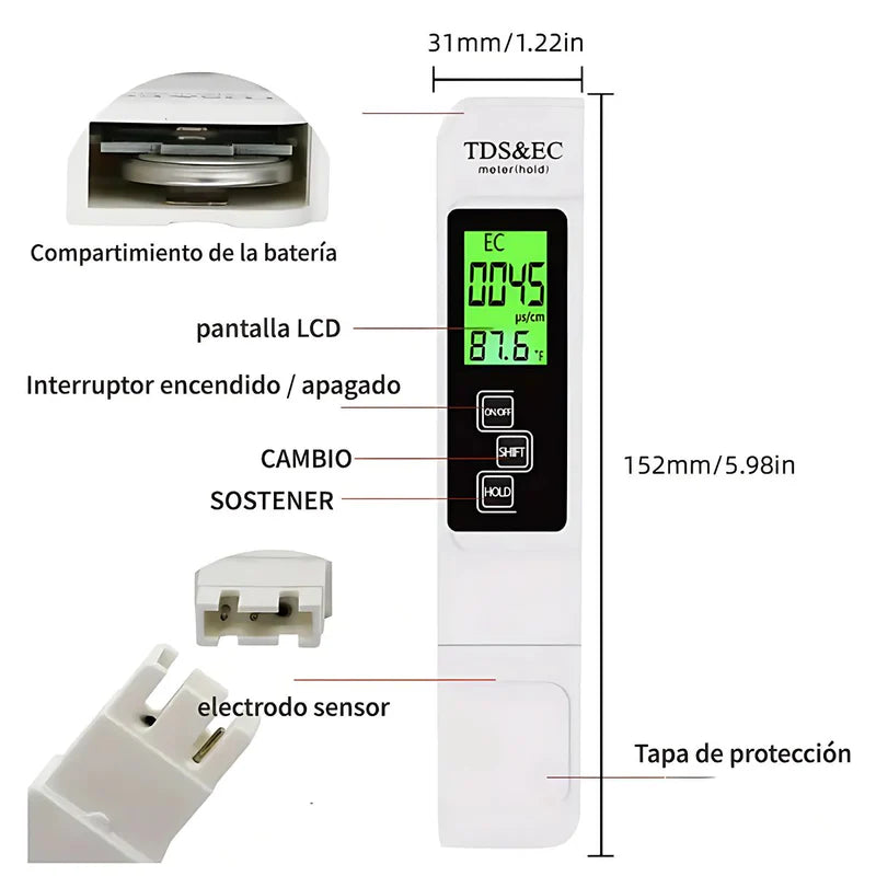 [SKUIMG]AB304|AB304-FRONTEND-S7Ek-vPR6rcuCswG.png|MEDIDOR DE TDS CALIDAD DEL AGUA. DETECTOR DE PURIFICACIÓN DEL AGUA 3 EN 1. TDS PORTÁTIL Y PRECISO.
