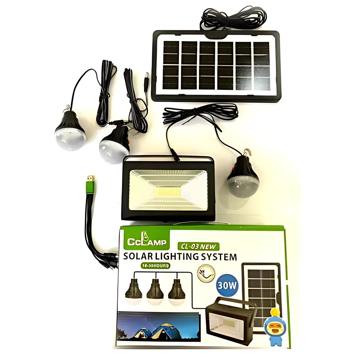 REFLECTOR SOLAR LED PORTÁTIL CON BOMBILLOS 30W. ESTACIñN DE ENERGñA SOLAR MULTIFUNCIONAL. POWER BANK
