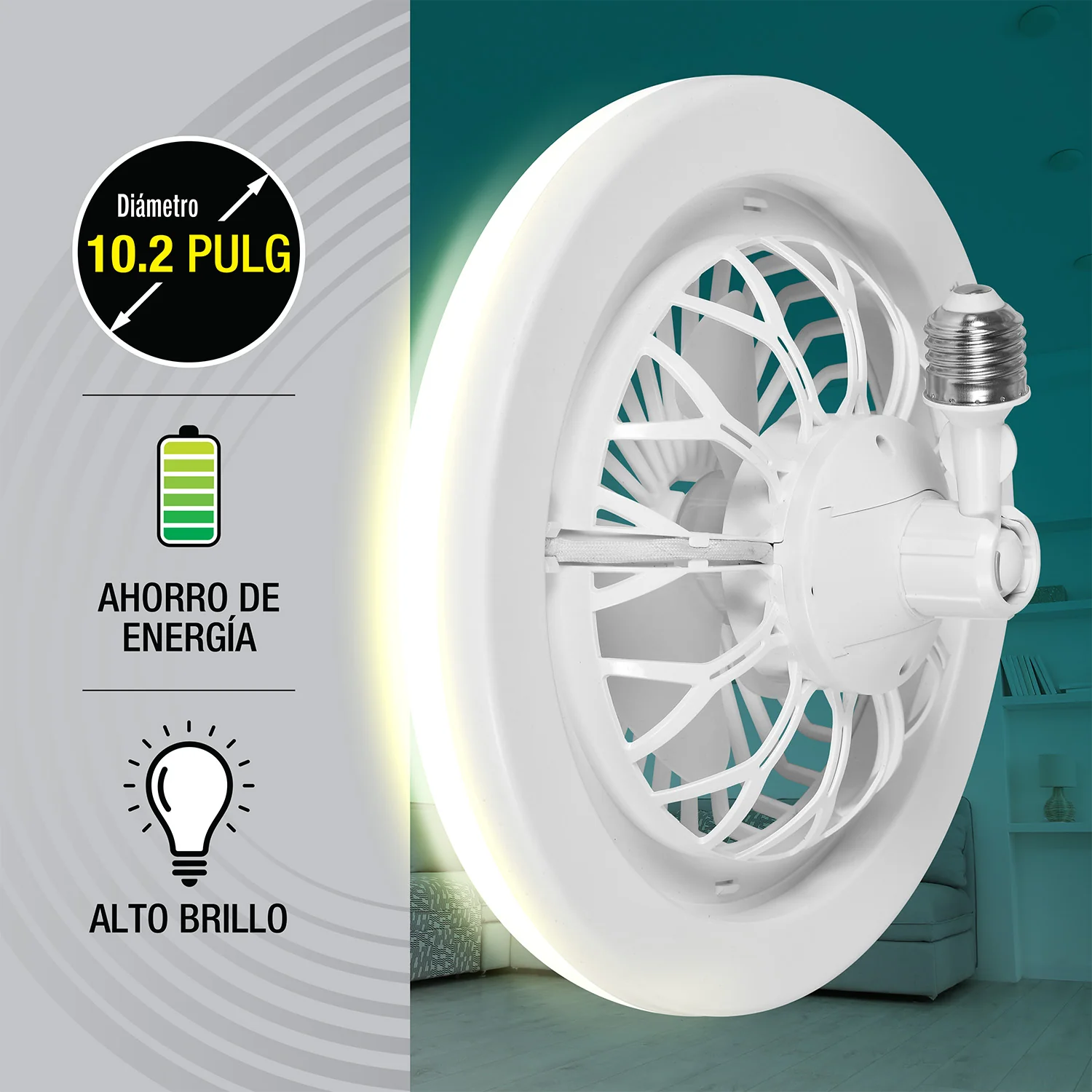 [SKUIMG]AN54|AN54-FRONTEND-q-gWx83gzT7RNlQG.jpg|ABANICO SOCKET DE TECHO VENTILADOR UFO LED 10" BASE E27 30W, LUZ REGULABLE CALIDO Y BLANCO, CCT. 260