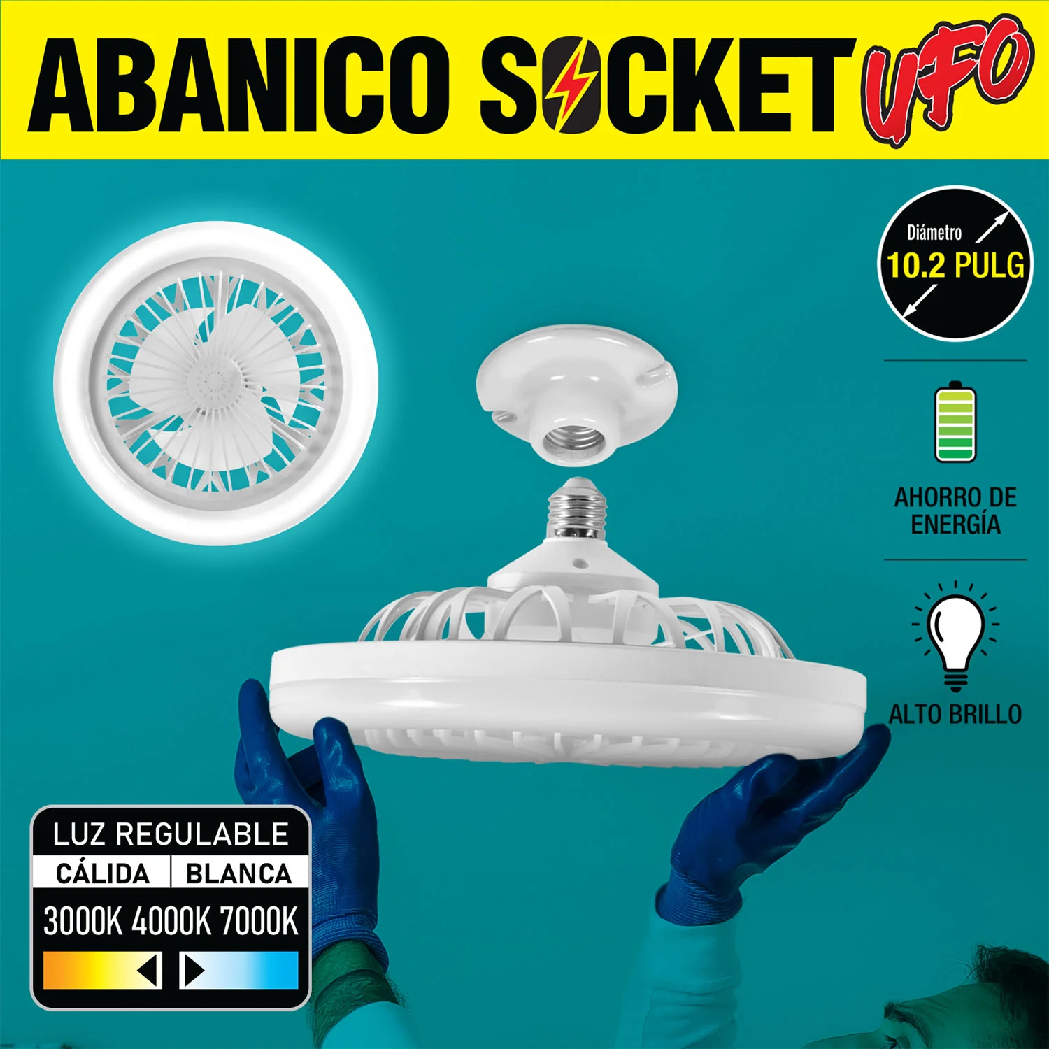 [SKUIMG]AN54|AN54-FRONTEND-u6Fd4_XGDqEuDwD5.jpg|ABANICO SOCKET DE TECHO VENTILADOR UFO LED 10" BASE E27 30W, LUZ REGULABLE CALIDO Y BLANCO, CCT. 260