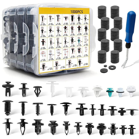 [SKUIMG]BAM334|CLIPS DE RETENCION A PRESION AUTOS, SET DE 1000 PIEZAS CON REMOVEDOR, 32 TIPOS DE CLIPS.