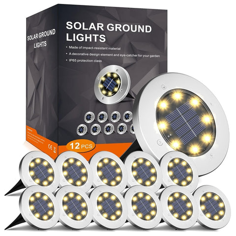 [SKUIMG]BAM363|BAM363.jpg|LUCES LED SOLARES DE PISO PARA EXTERIOR (SET DE 12 PIEZAS). LUZ CALIDA (AMARILLA)