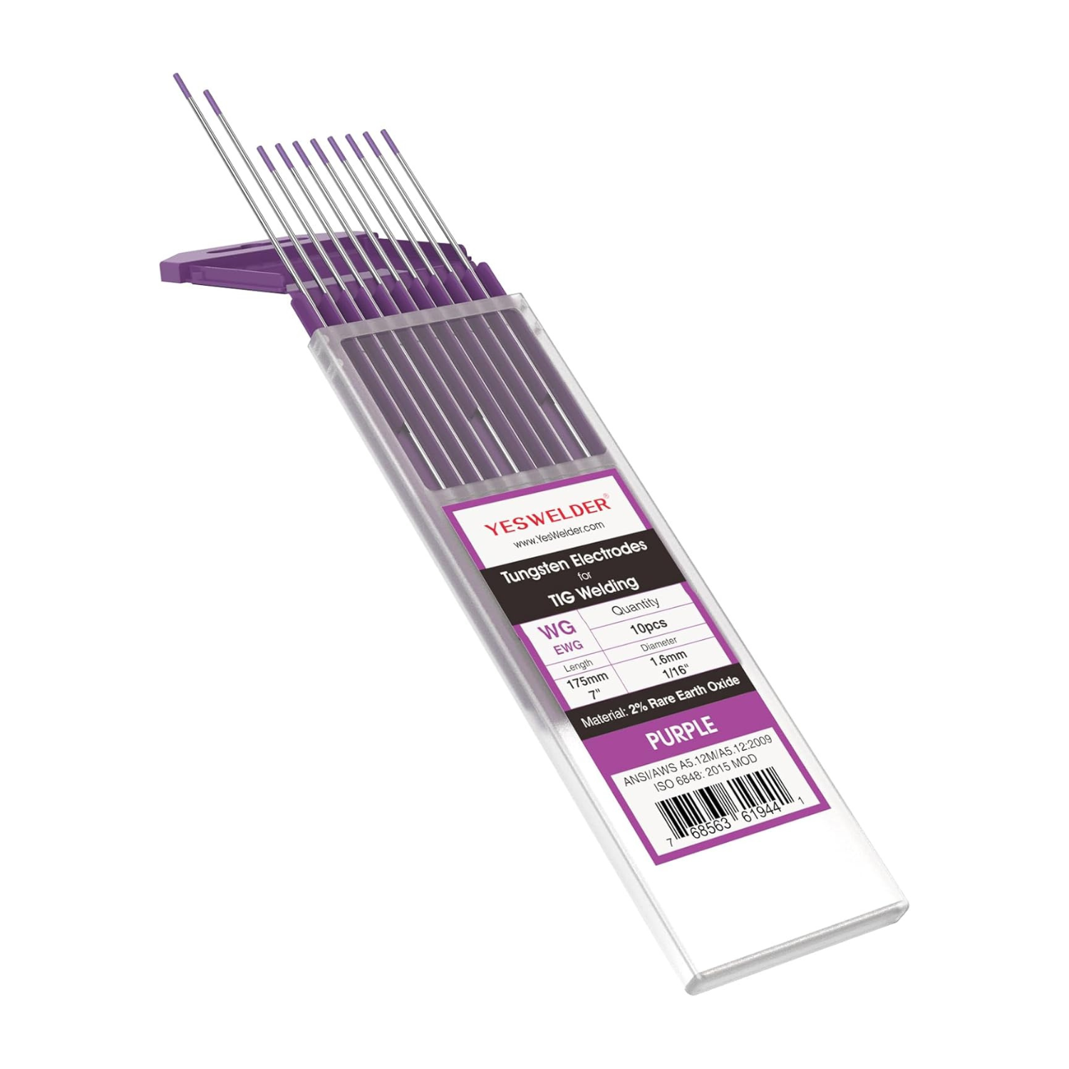 [SKUIMG]BAM391|BAM391.png|Tungstenos E3 Purpura 1.6Mm (1/16") Para Soldadura Tig (No Radioactivos) (Caja De 10 Pcs)