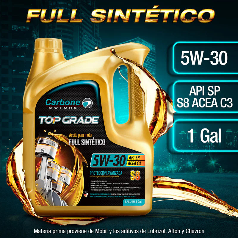 [SKUIMG]CAR-X007|CAR-X007-FRONTEND-4E0vm34_68NWG13_.png|ACEITE DE MOTOR API SP 5W30 FULL SINTÉTICO (TOP GRADE) GASOLINA S8 ACEA C3 CARBONE MOTORS (4LTS)