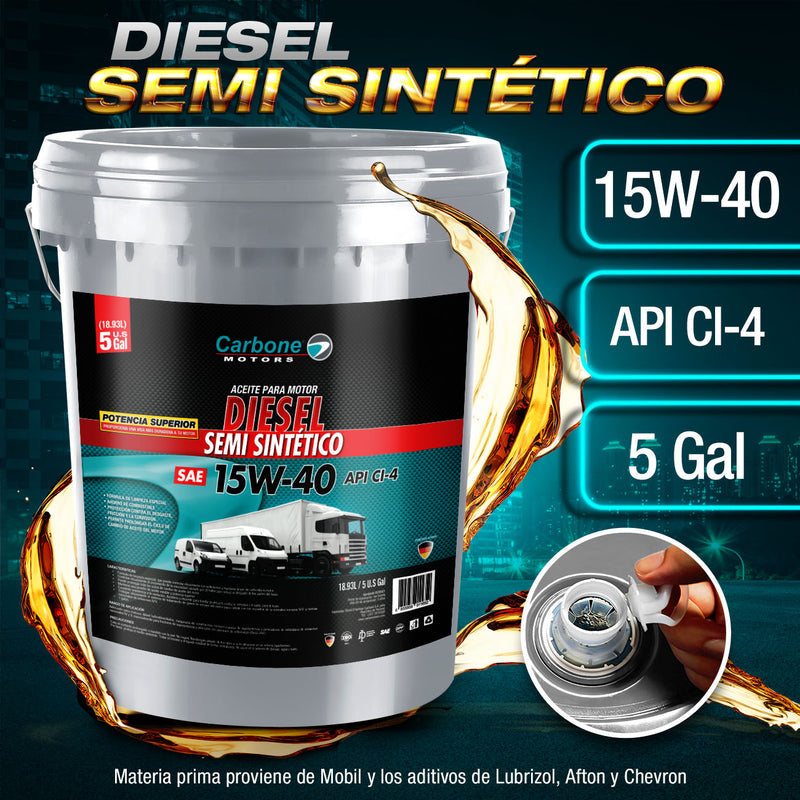 [SKUIMG]CAR-X110|CAR-X110.jpg|CEITE DE MOTOR 15W-40 SAE API CI-4 SEMI SINTETICO PARA MOTORES DIESEL (TANQUE 5 GALONES / 18.93L )