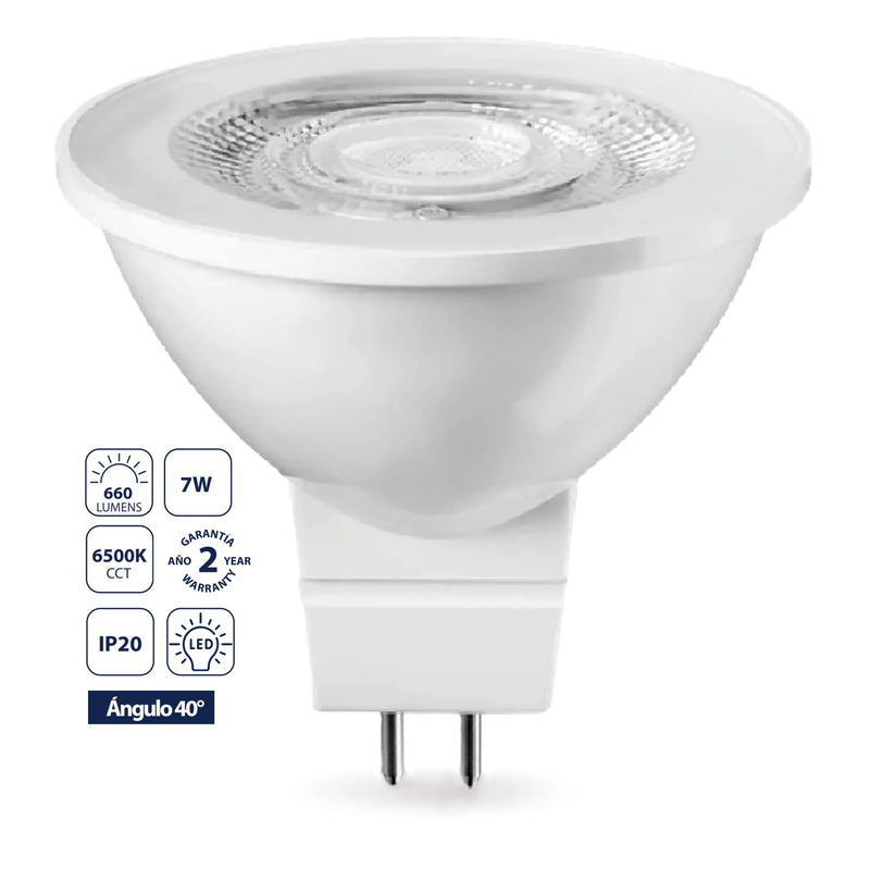 [SKUIMG]CL024-BMR16-01-7W-65K-Z|BOMBILLO LED MR16 GU5.3 7W 6500K, LUZ FRIA, 660 LM. 85% AHORRO. ENCENDIDO INSTANTANEO. FOCO.