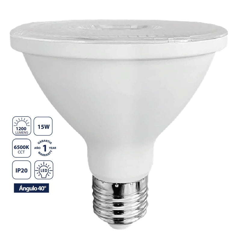 [SKUIMG]CL026-BPAR30-01-15W-65K-Z|CL026-BPAR30-01-15W-65K-Z.jpg|BOMBILLO LED PAR30 E27 15W 6500K LUZ FRIA 1200 LM 60 110-240V IDEAL PARA ILUMINACION INDUSTRIAL. FOC