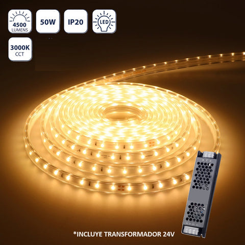 [SKUIMG]CL035-LES-01-24V30K-Z|CL035-LES-01-24V30K-Z.jpg|CINTA LED INTERIOR FLEXIBLE 5M 24V 3000K PVC 4500LM CHIP 2835 . FLEXIBLE. TIRA LED