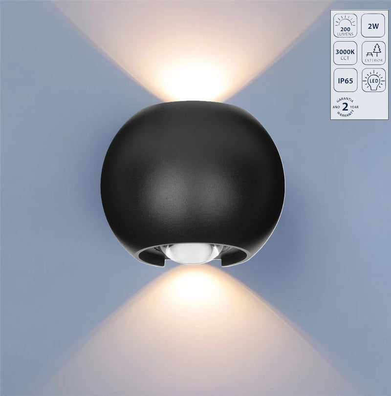 [SKUIMG]CL060-OTD-27-WBK2W-30K-Z|LAMPARA DE PARED EXTERIOR NEGRA LED 2W - LUZ CALIDA 3000K, 200LM, DISENO COMPACTO Y ELEGANTE. LUMINA