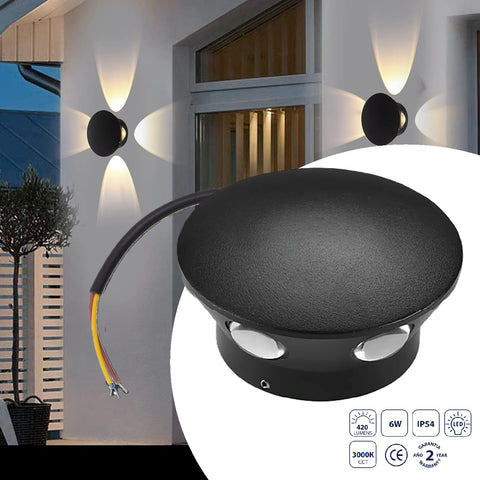 [SKUIMG]CL068-OTD-18-WBK6W-30K-Z|CL068-OTD-18-WBK6W-30K-Z.jpg|LAMPARA DE PARED EXTERIOR LED NEGRA 6W 3000K 420LM. 120X55MM. ILUMINACION CALIDA PARA EXTERIORES. LU