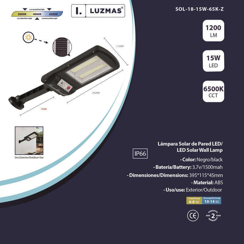 [SKUIMG]CL075-SOL-18-15W-65K-Z|CL075-SOL-18-15W-65K-Z.jpg|LÁMPARA DE PARED SOLAR LED 15W 1200LM,