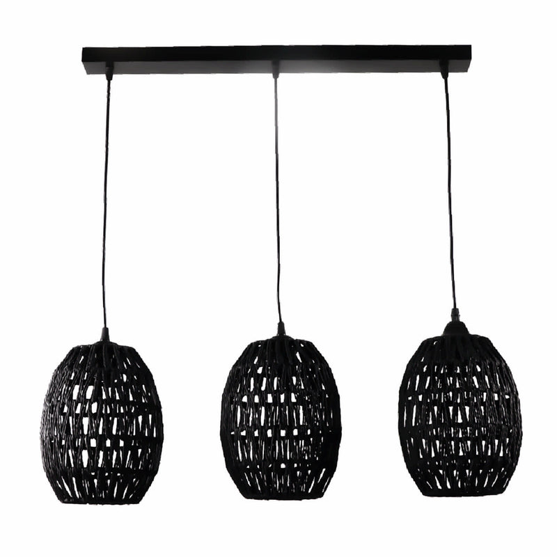 [SKUIMG]CL211-DI-303-BK-Z|CL211-DI-303-BK-Z.jpg|LAMPARA COLGANTE DE RATAN NEGRO 3XE27 ILUMINACION NATURAL Y ELEGANTE 350X1235MM