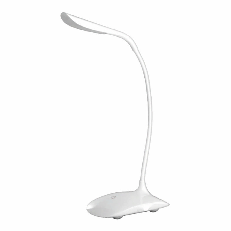 [SKUIMG]CL220-DI-319-WH-60K-Z|CL220-DI-319-WH-60K-Z.jpg|LAMPARA DE MESA BLANCA LED 3W 300LM LUZ FRIA 6000K 150X130X450MM ELEGANTE Y FUNCIONAL.