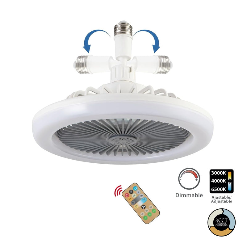 [SKUIMG]CL230-FAN-05-WH-CCT-Z|CL230-FAN-05-WH-CCT-Z.jpg|ABANICO DE TECHO VENTILADOR LED BASE E27 30W, COLOR BLANCO, CCT. 260X120MM DISENO FUNCIONAL Y VERSAT