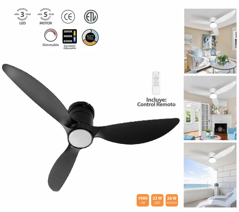 [SKUIMG]CL233-FAN-03-BK-CCT-Z|CL233-FAN-03-BK-CCT-Z.jpg|ABANICO DE TECHO VENTILADOR LED NEGRO CCT 22W 1320MM. FUNCIONAL Y ELEGANTE CONTROL DIMIABLE