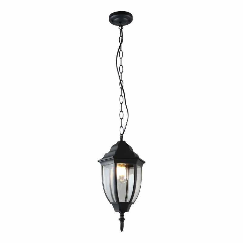 LAMPARA COLGANTE TIPO FAROL PARA EXTERIOR NEGRO 1XE27 170X250X530MM. IDEAL PARA JARDINES, TERRAZAS,