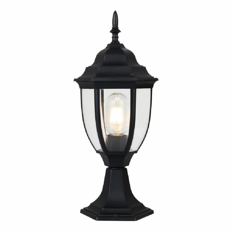 LAMPARA DE MURO EXTERIOR TIPO FAROL NEGRA 1XE27 170X340MM ELEGANTE. IDEAL PARA JARDINES, PATIOS Y EN