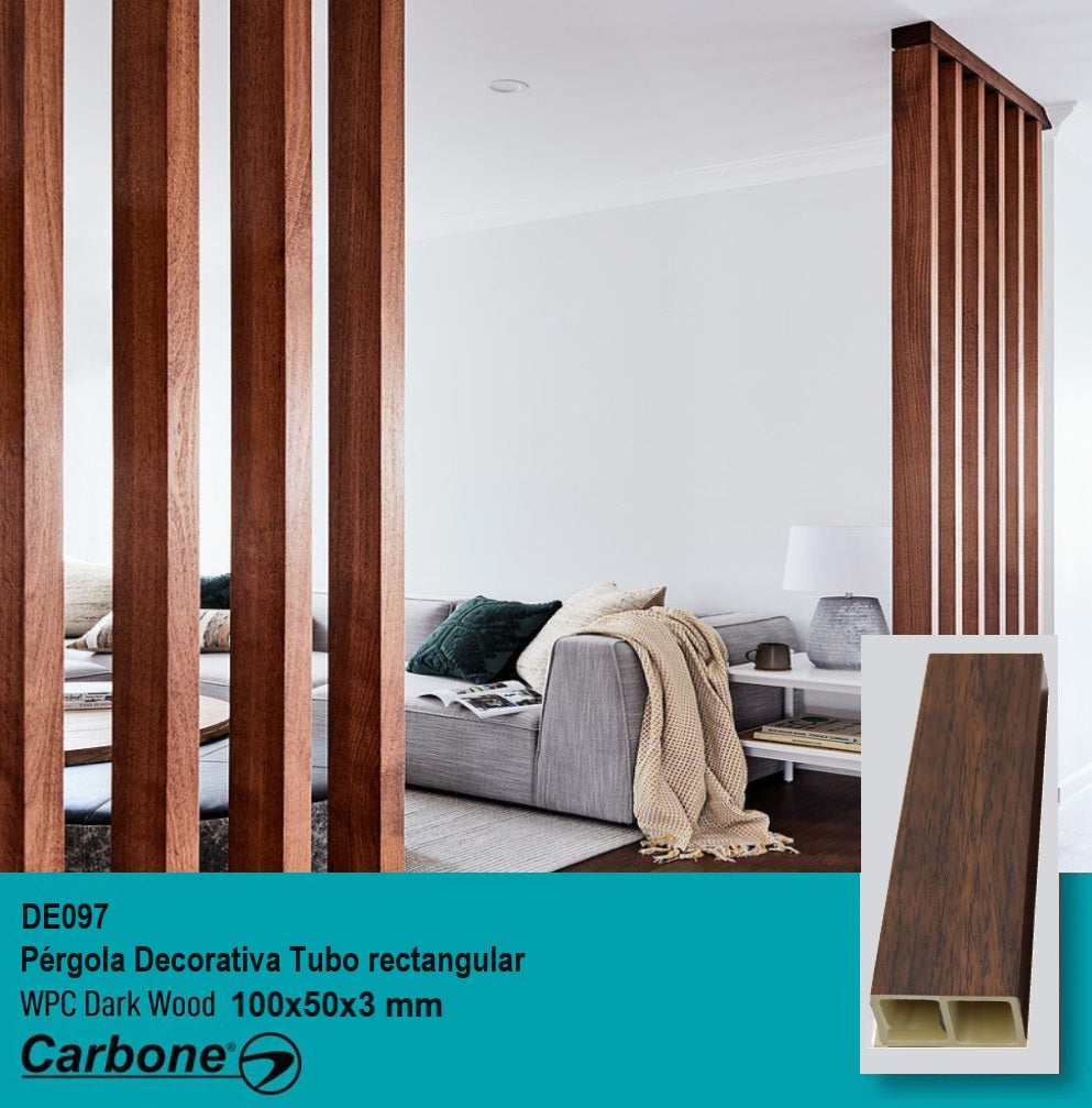 [SKUIMG]DE097|PERGOLA DECORATIVA TUBO WPC 4X2" DARK WOOD RECTANGULAR 100X50X2900MM