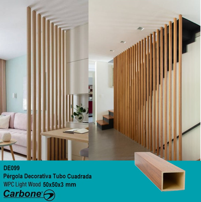 PERGOLA DECORATIVA TUBO WPC 2" X 2" LIGHT WOOD CUADRADA 50X50X2900MM.