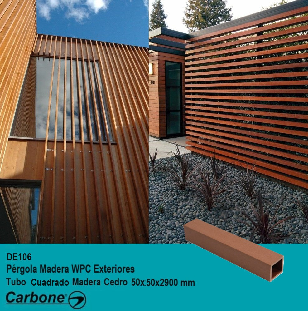 [SKUIMG]DE106|PERGOLA WPC TUBO CUADRADO ACABADO MADERA CEDRO EXTERIORES 2" 50X50X2900MM