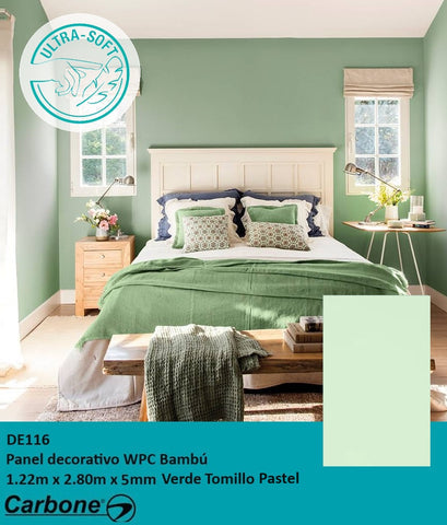 PANEL DECORATIVO WPC BAMBU SOFT TOUCH 1.22 M X 2.80 M X 5 MM VERDE TOMILLO PASTEL